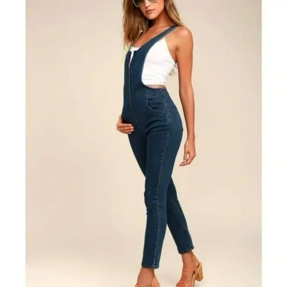 Free People Jax Blue Denim Jean Jumpsuit Skinny Zipper Front Overalls. SZ XS - Picture 5 of 6